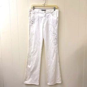 Roccobarocco embroidered white bootcut jeans